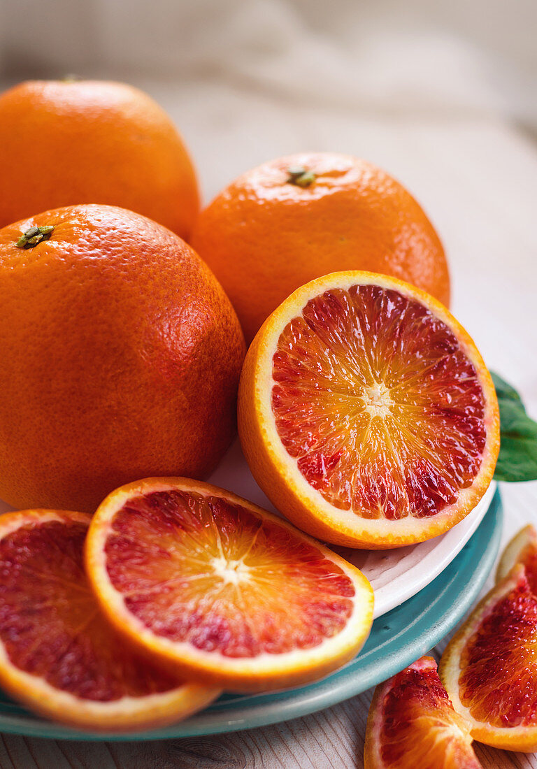 Close up sliced fresh blood oranges