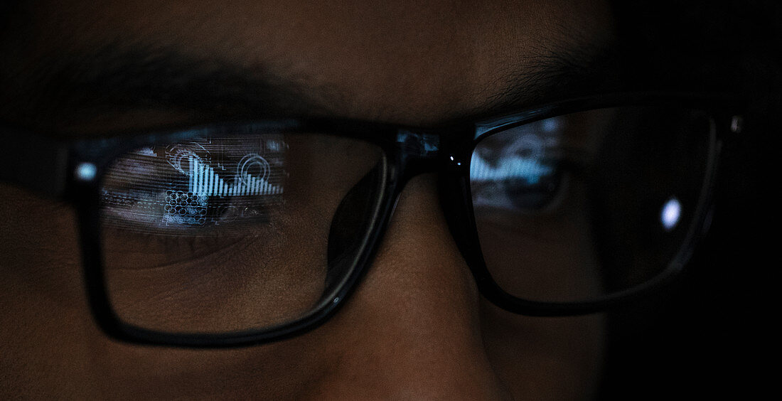 Reflection of laptop in eyeglasses