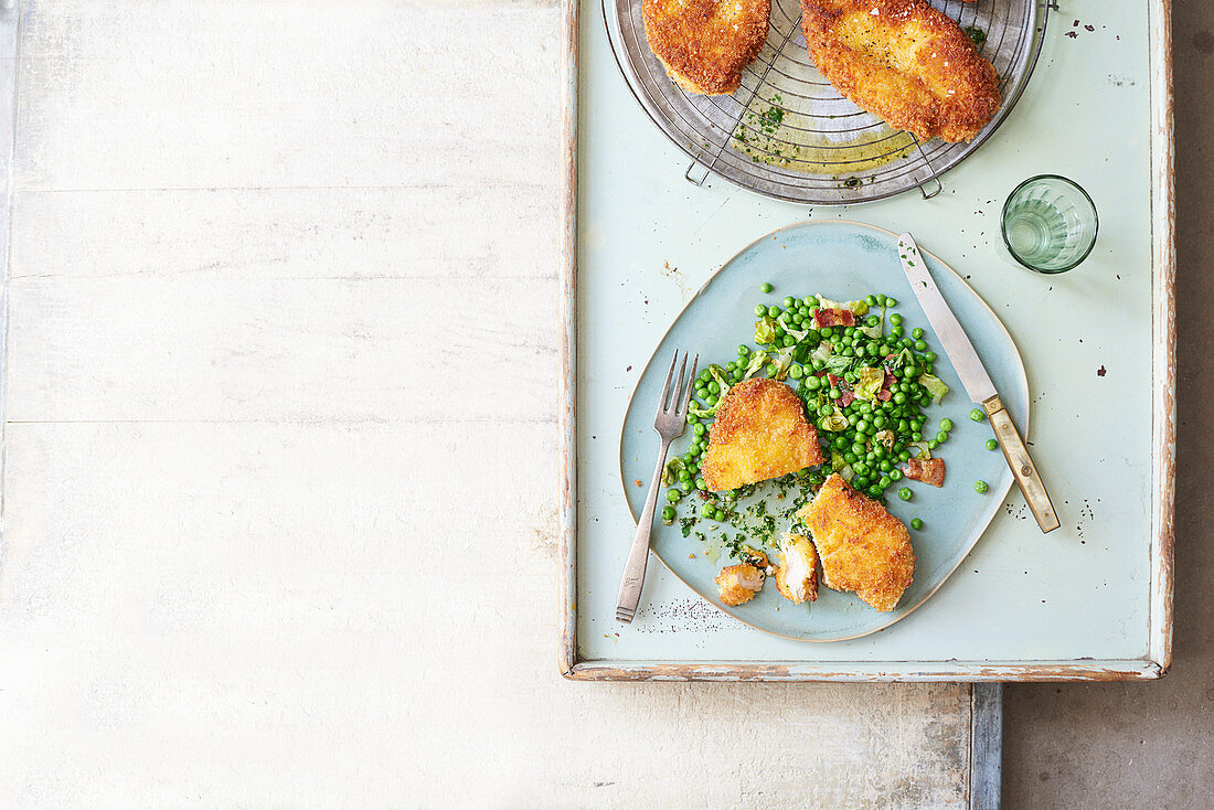 Chicken Kievs with peas