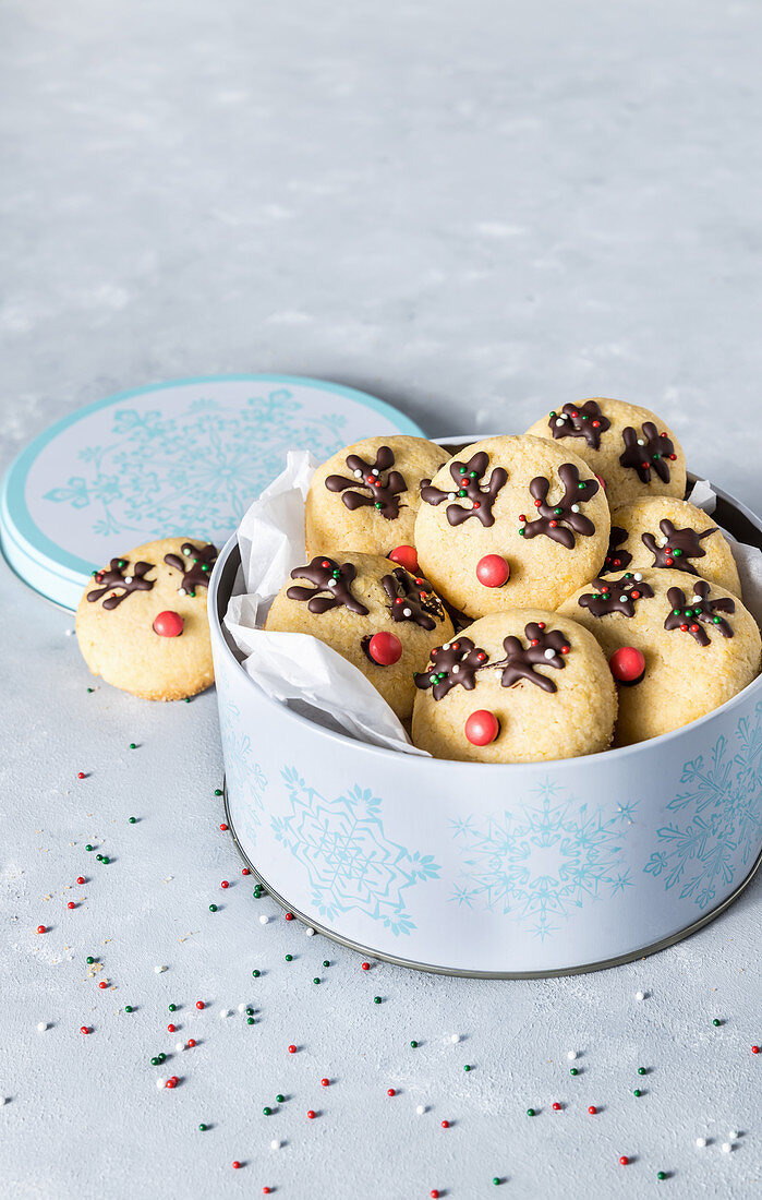 Weihnachtliche Vanille-Zimt-Plätzchen mit Rentier-Deko