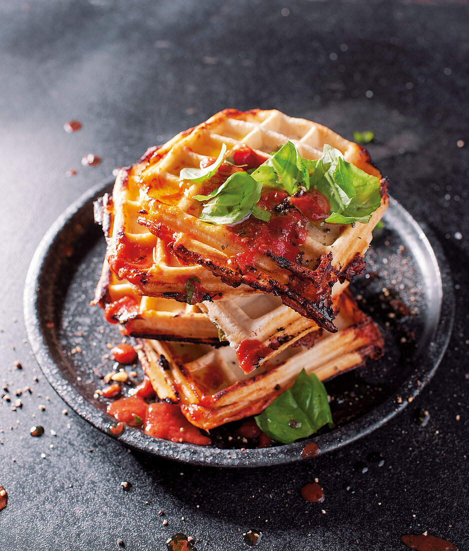 Vegetarian pizza waffles