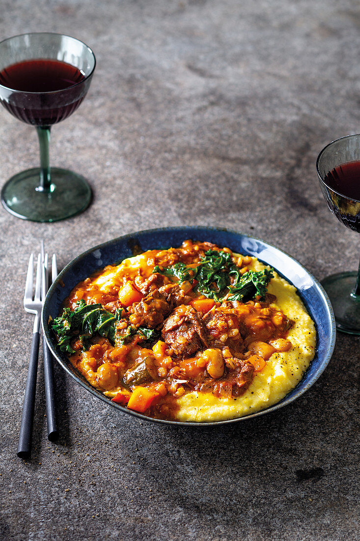 Beef and bean stew with polenta