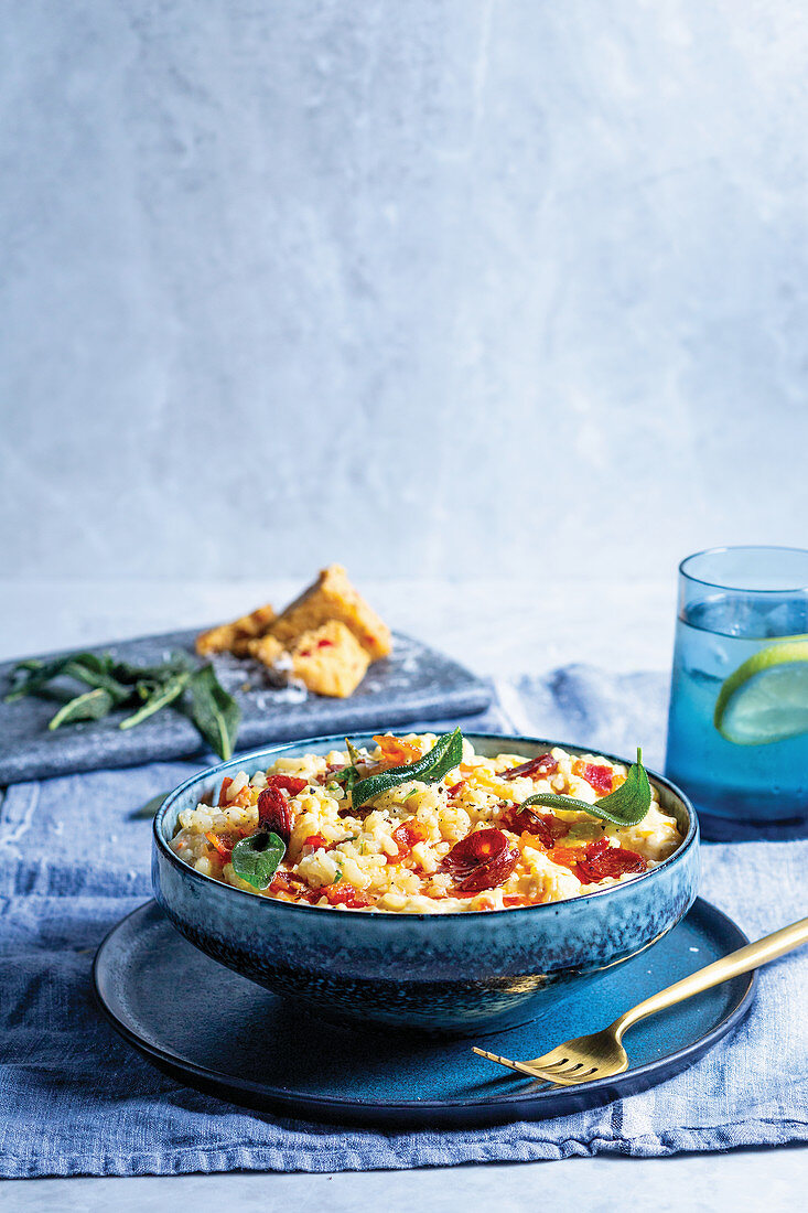 Smoked cheddar and chorizo ovenbaked risotto