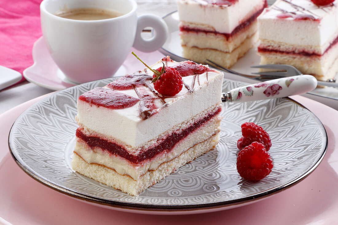 Raspberry cream cake, in layers