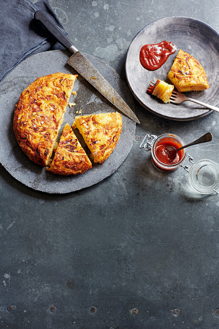 Spanish tortilla with paprika ketchup