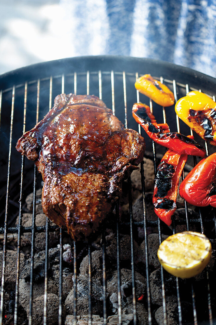 Korean bbq steak and grilled pepper