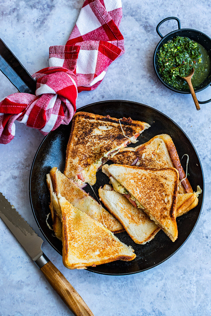 Toasted cheese sandwiches with fresh herb chutney