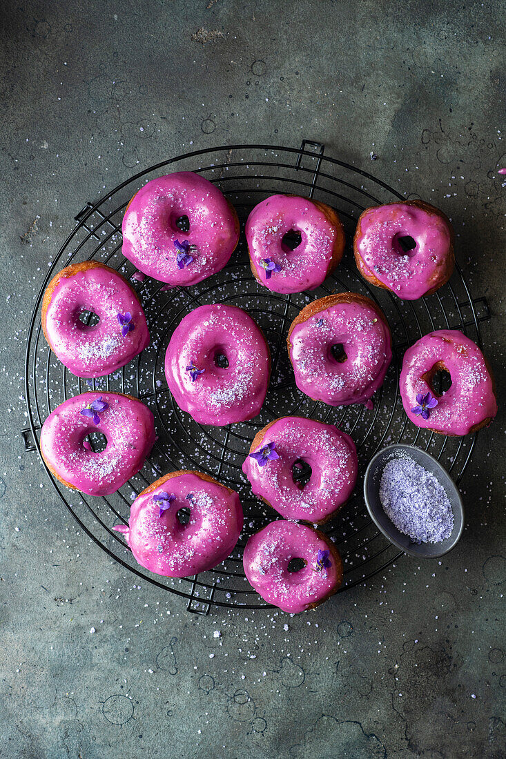 Donuts with violet sugar