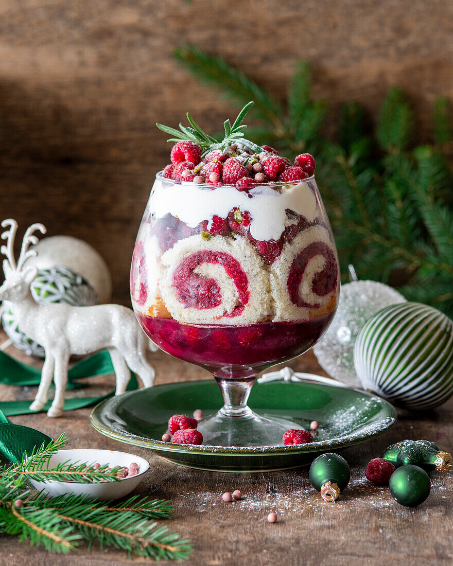Raspberry trifle for Christmas