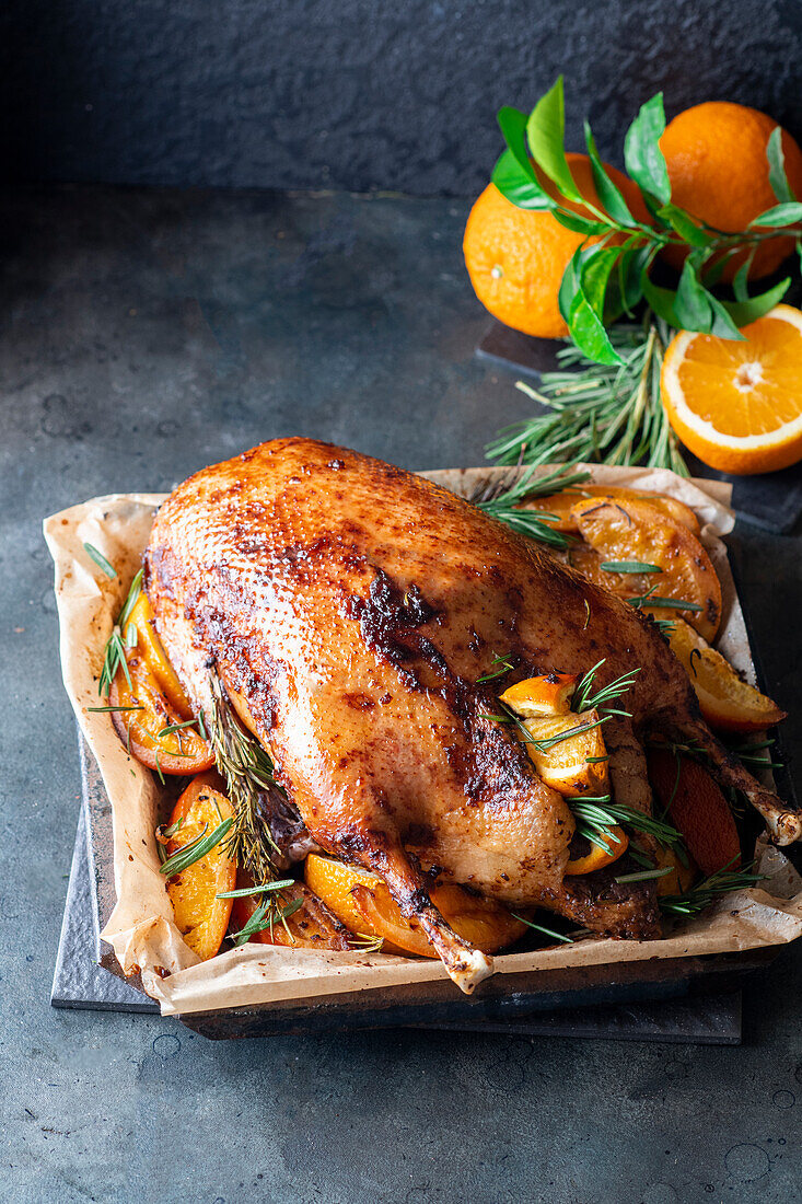 Roasted goose with oranges