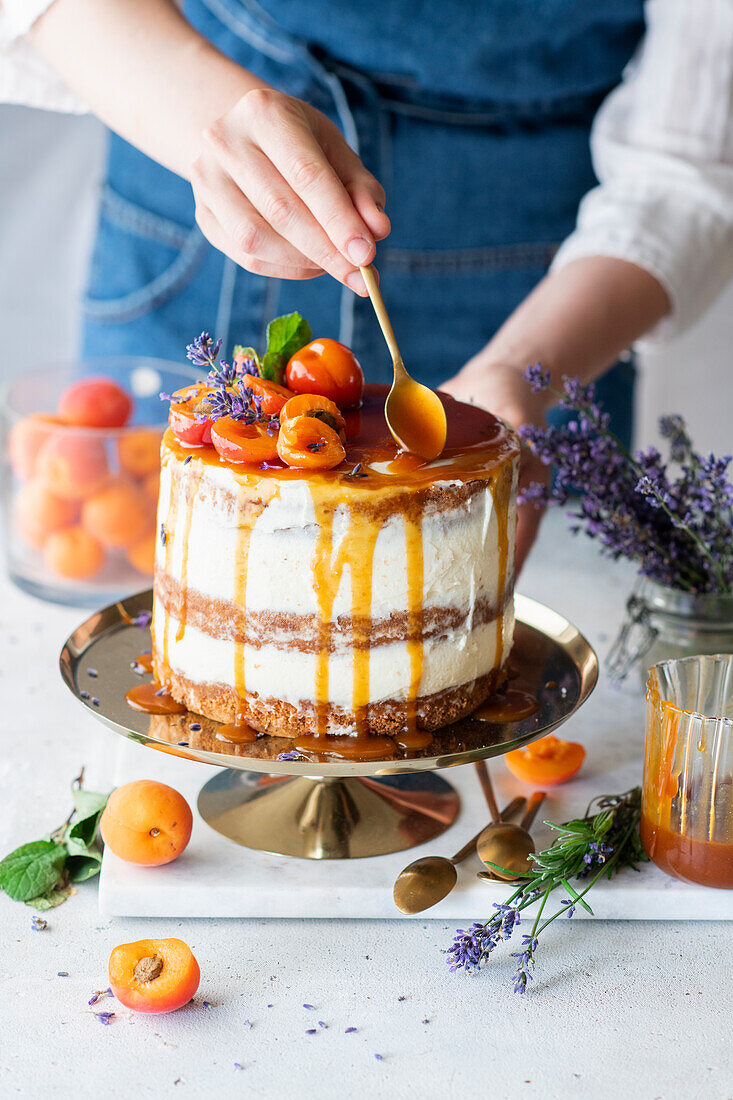 Apricot and lavender cake