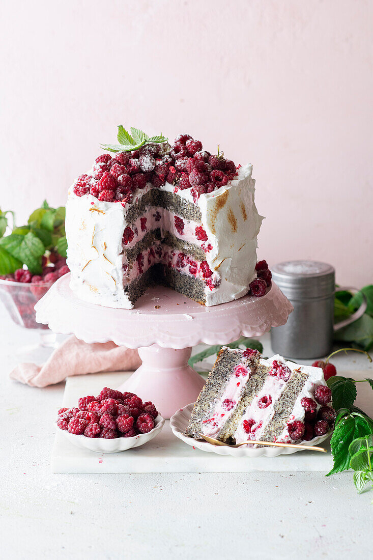 Himbeer-Mohn-Sahnetorte