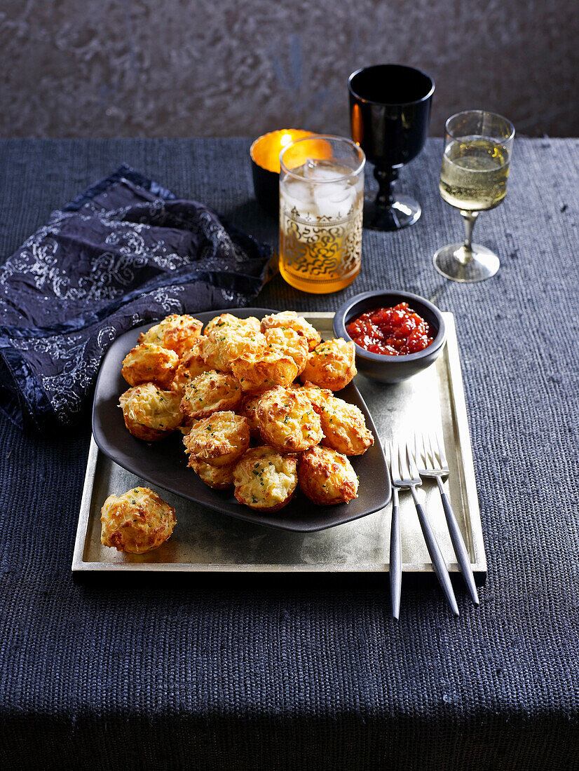 Doppelte Käse-Schnittlauch-Muffins mit Tomaten-Chutney