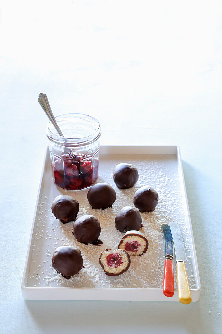 Chocolate balls filled with cherries
