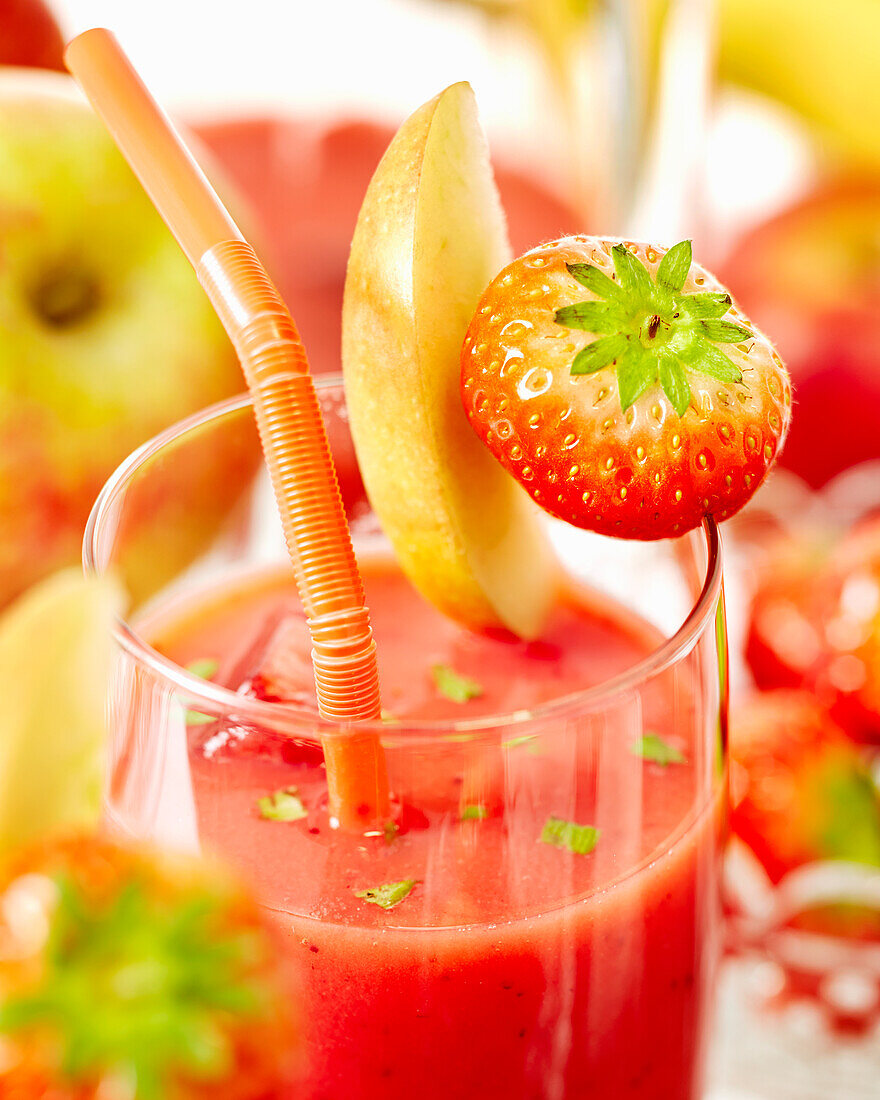 Smoothie with strawberry, banana and apple