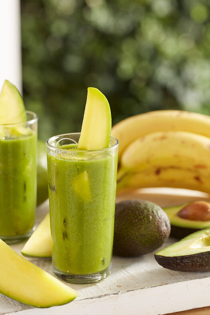 Smoothie with mango, avocado and banana