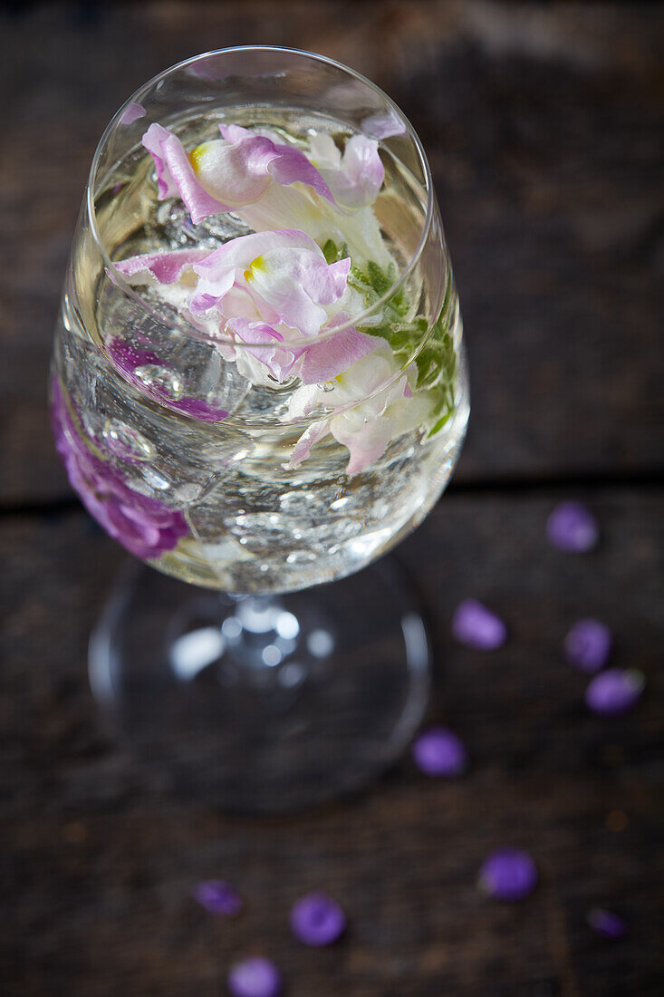 A glass of Riesling with flowers