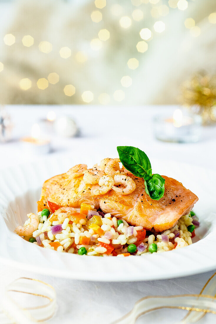 Salmon on Sauvignon risotto