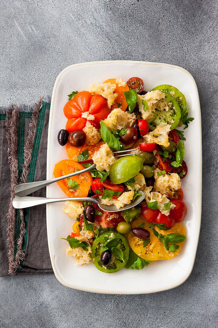 Panzanella with colorful tomatoes
