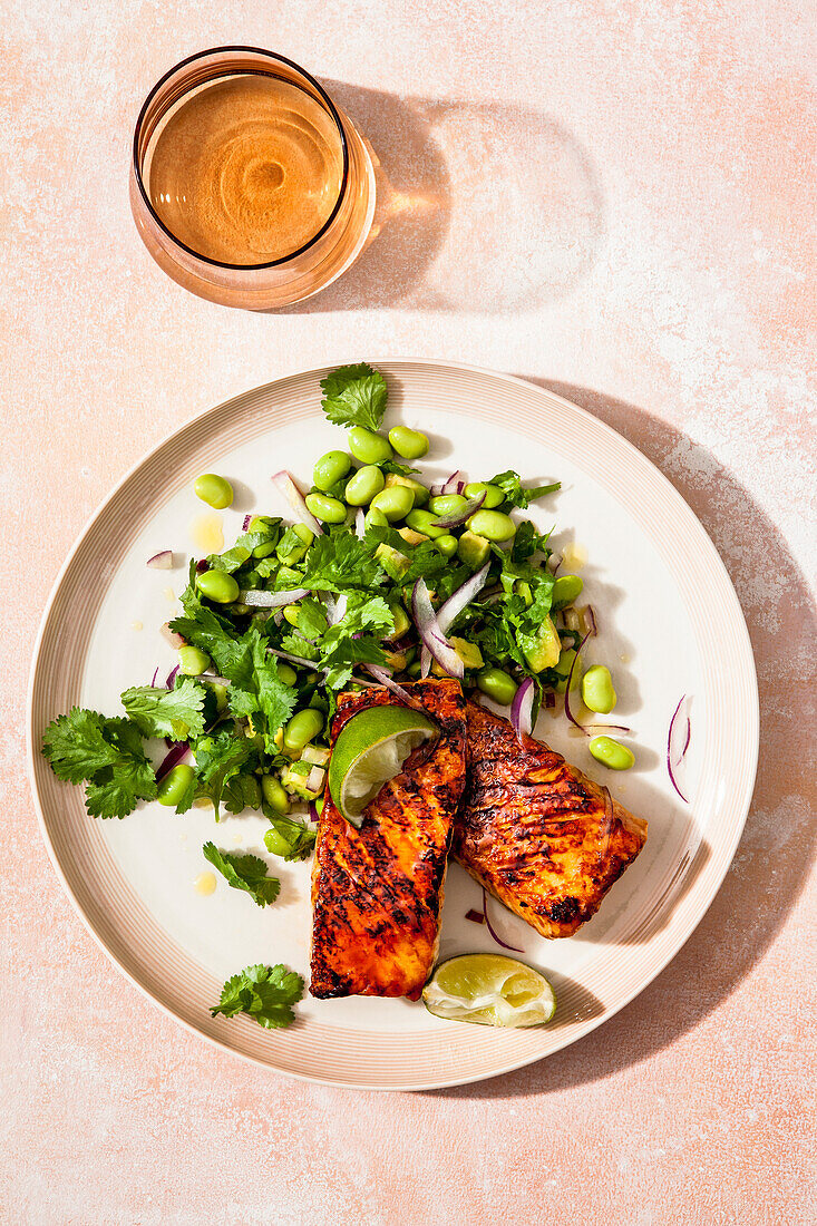 Teriyaki salmon with edamame salad