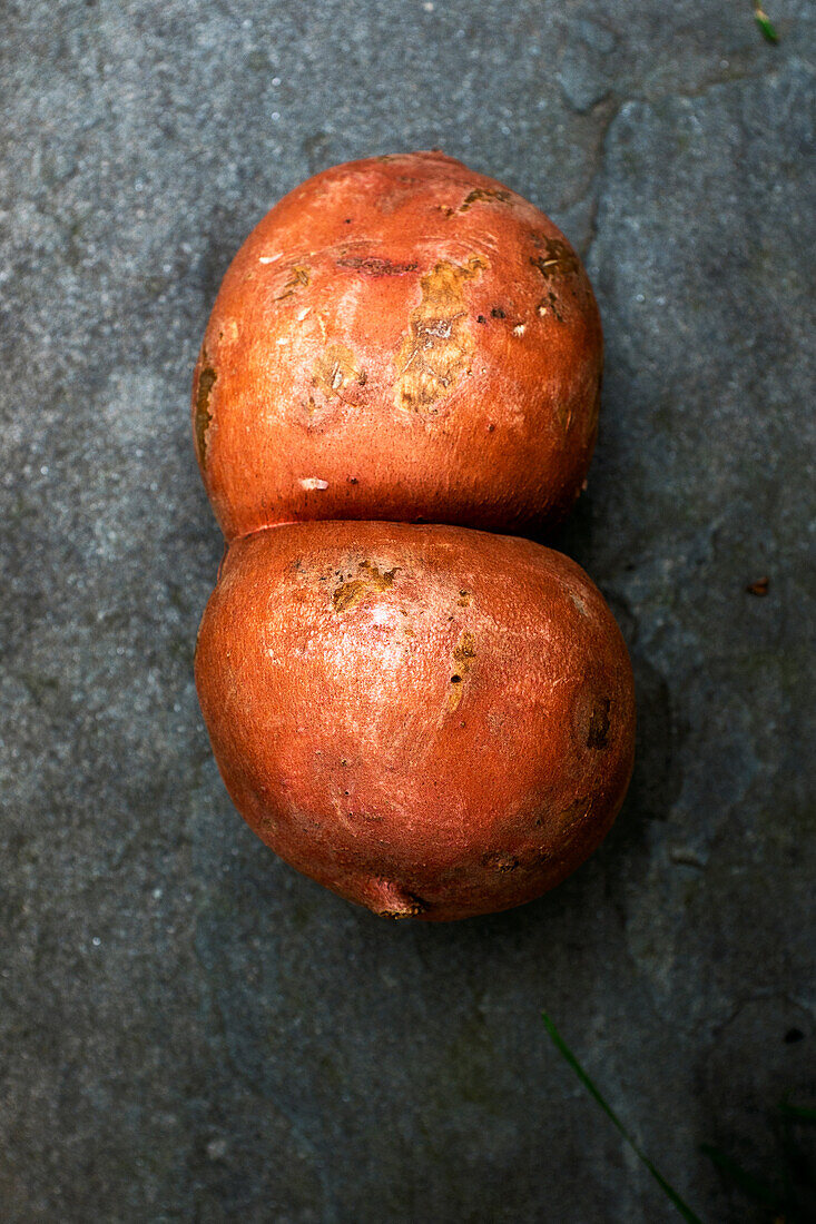 A sweet potato on a grey surface