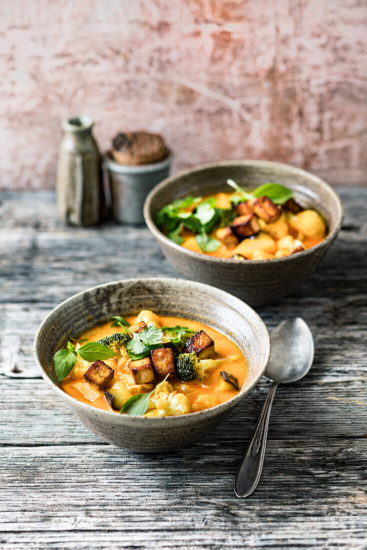 Broccoli and pumpkin curry with Thai basil