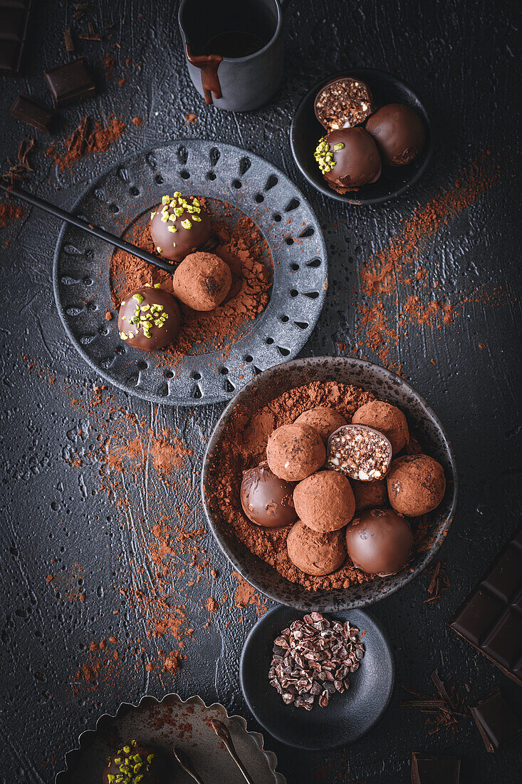 Various chocolate truffle pralines