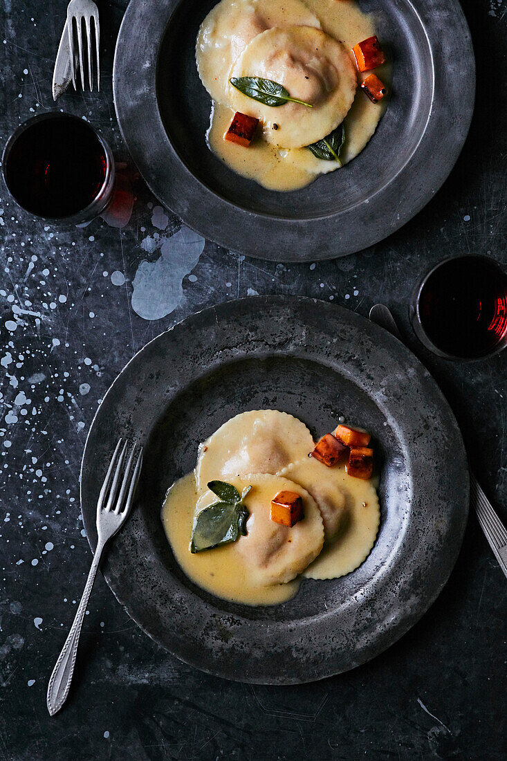 Pumpkin ravioli in sage butter