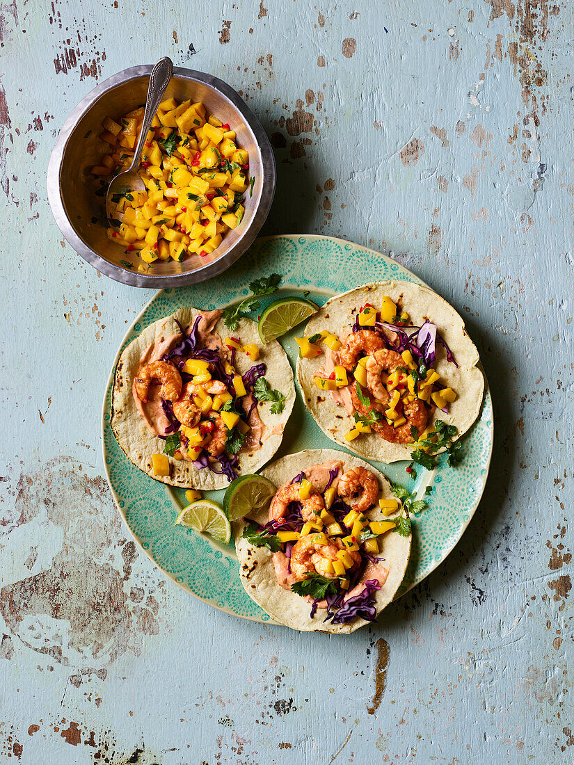 Prawn tacos with mango salsa