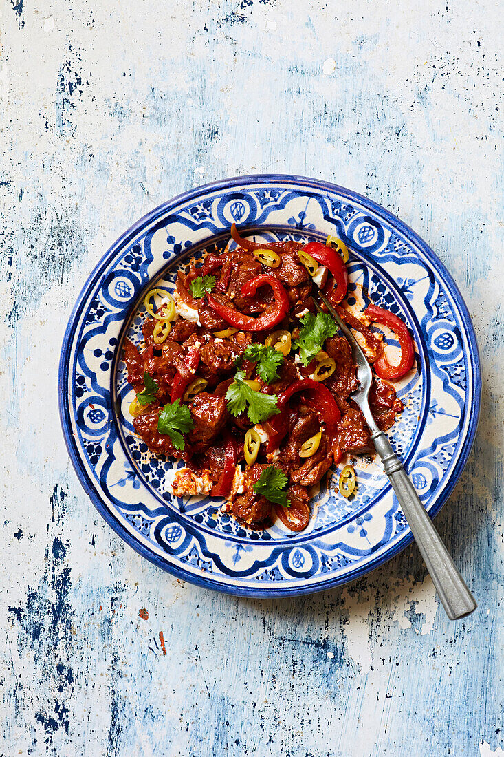 Spicy lamb stew with peppers and jalapeños