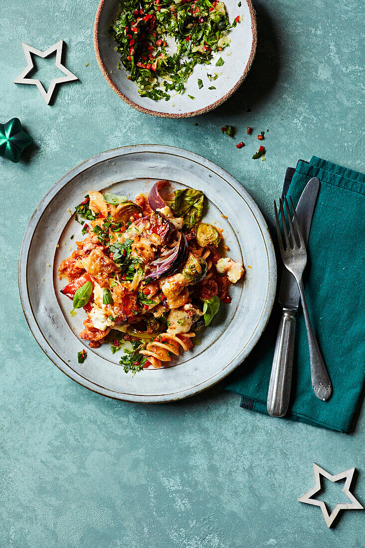 Christmas noodle casserole with vegetables