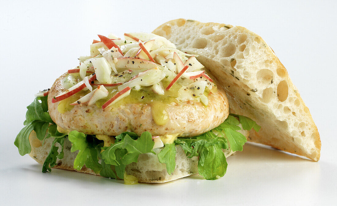 Chicken burger with apple and curry sauce