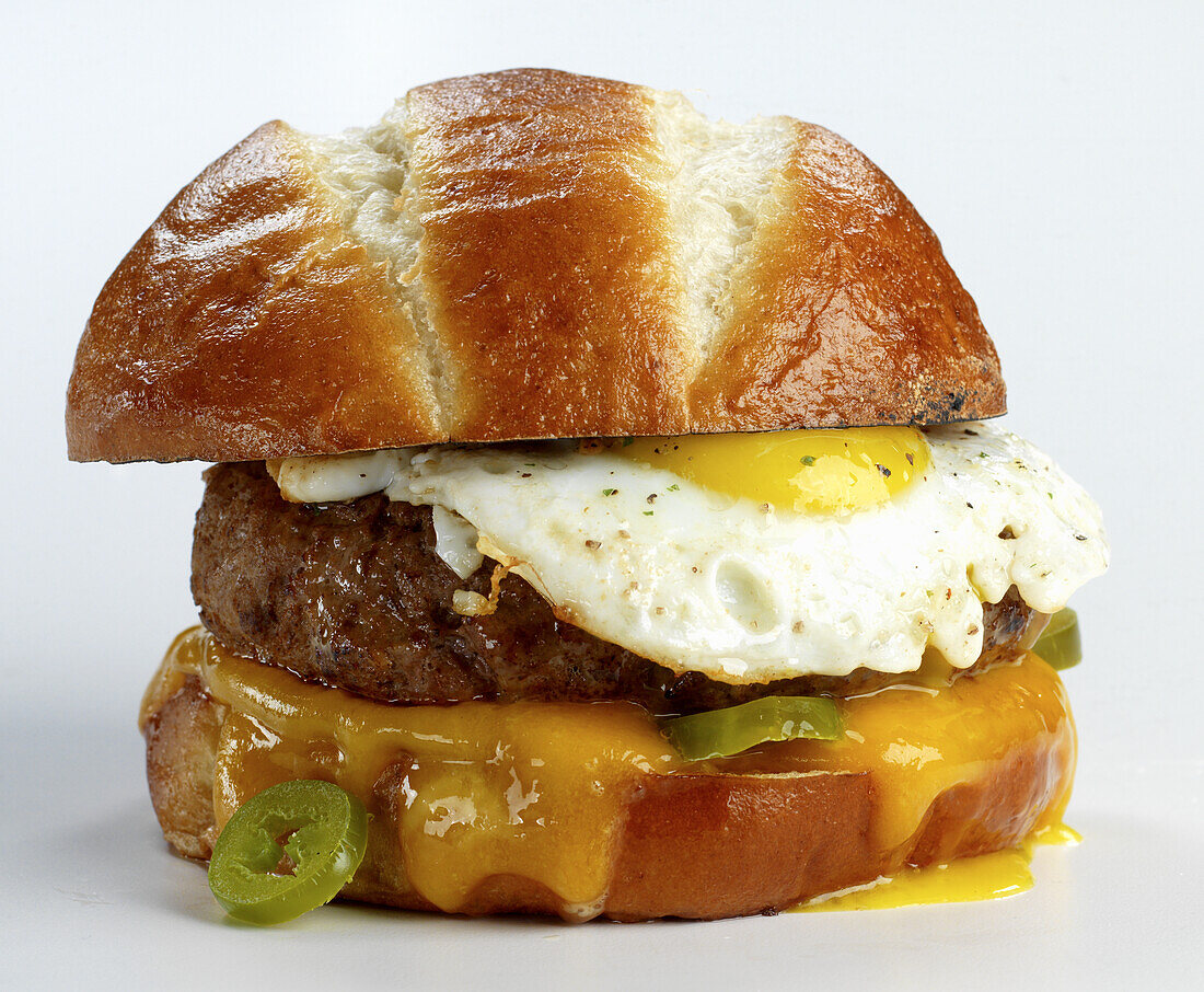 A chorizo burger with a fried egg