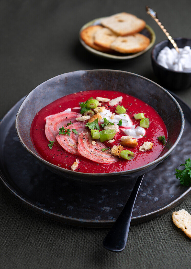 Vegan beetroot and coconut soup