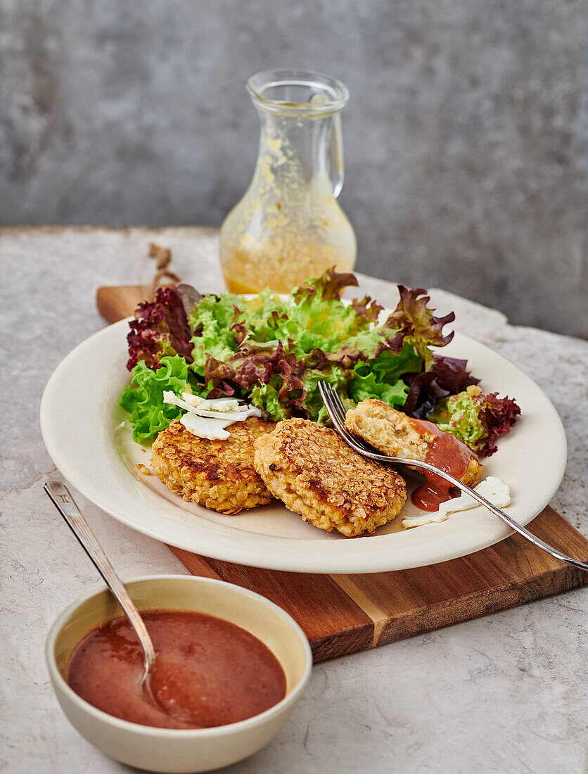 Cauliflower fritters with salad