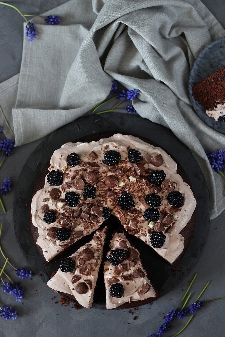 Chocolate cake with blackberries for Easter