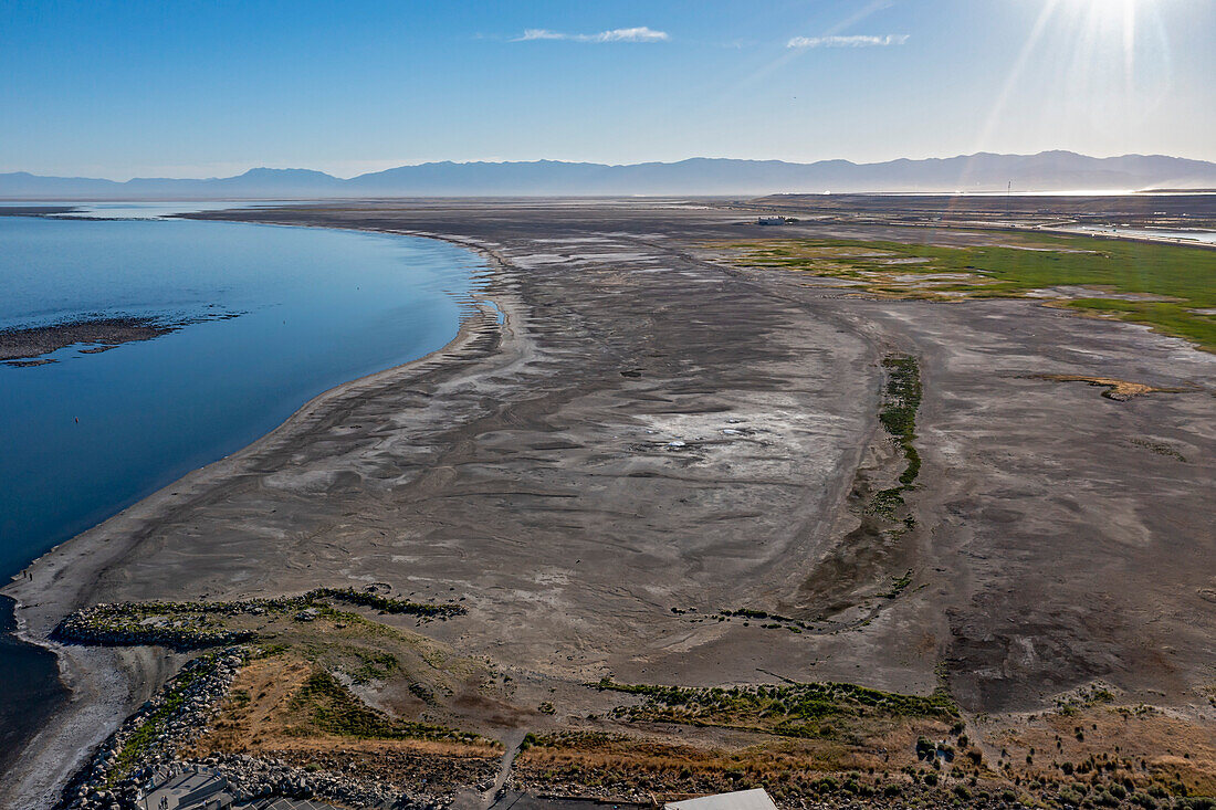 Low water level at Great Salt Lake, aerial photograph
