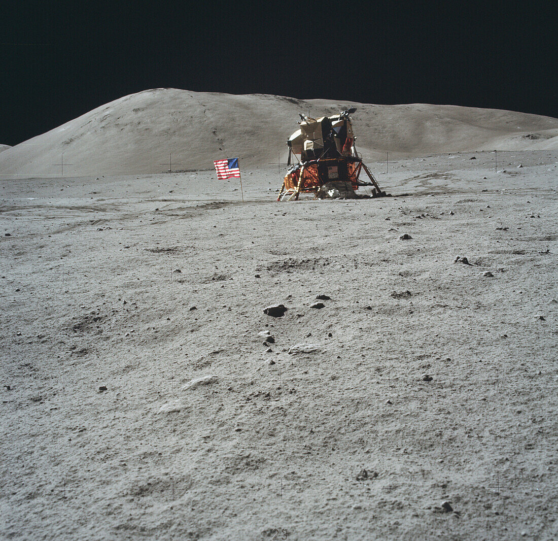 USA flag and lunar module on the Moon, Apollo 17 image