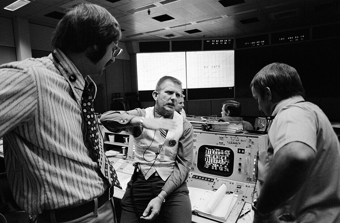 Apollo 17 flight directors in the control room prelaunch