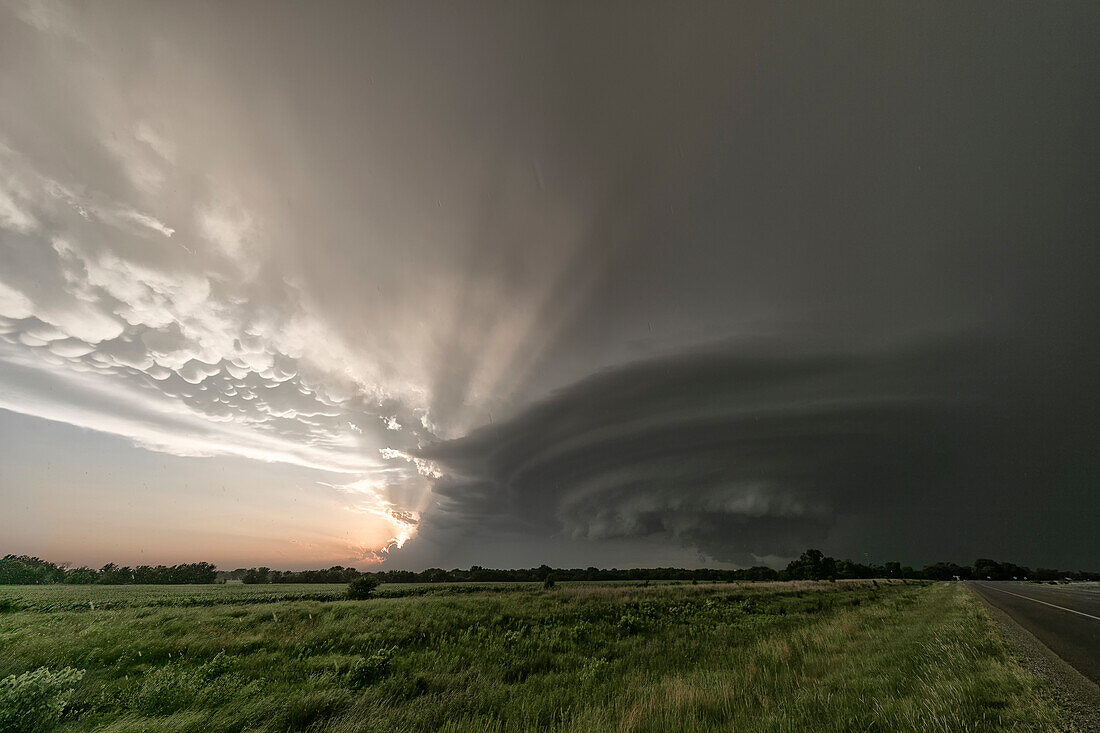 Sunset supercell, Douglass, Kansas, USA