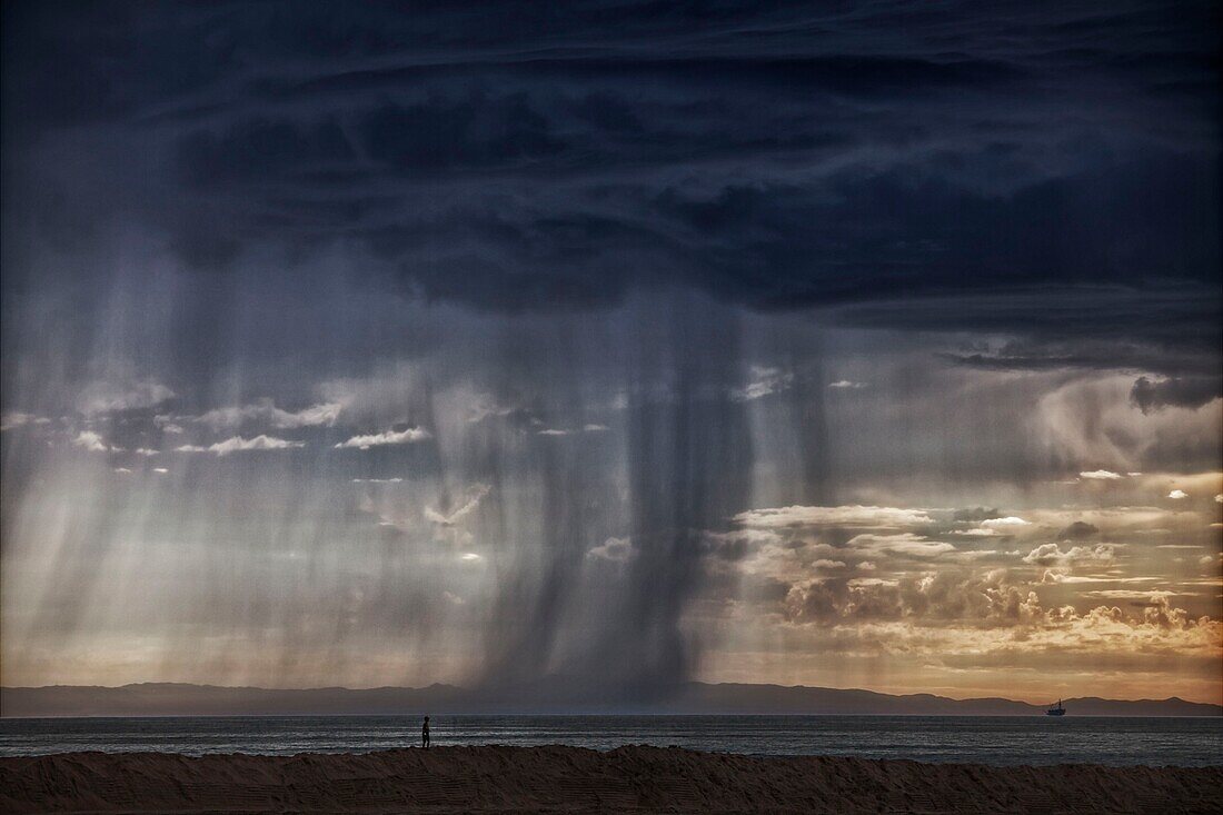 Storm cloud over Huntington Beach, California, USA