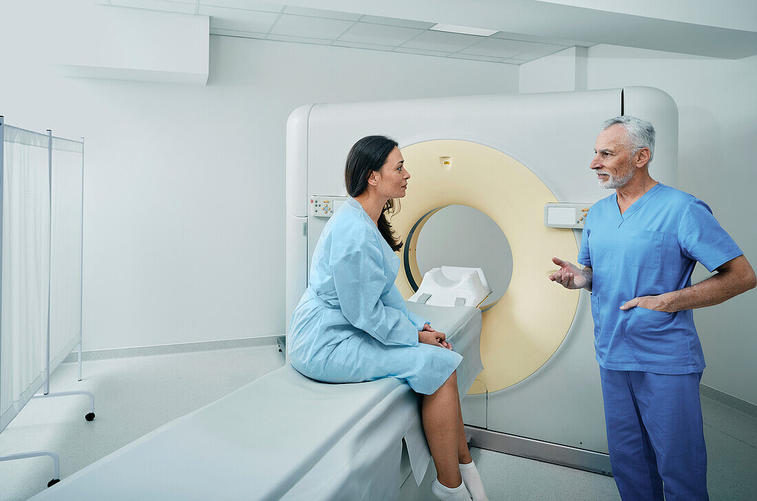 Patient talking to radiologist