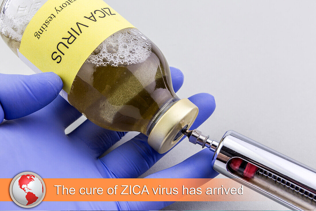Newsflash showing cure for Zika Virus, conceptual image