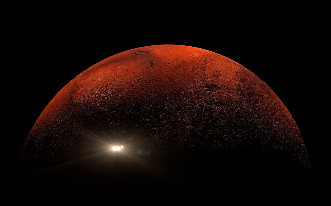 Satellite orbiting Mars, illustration