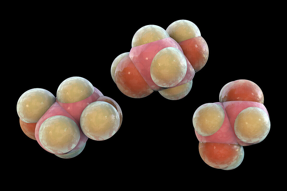 Ethylene glycol molecule, 3D illustration