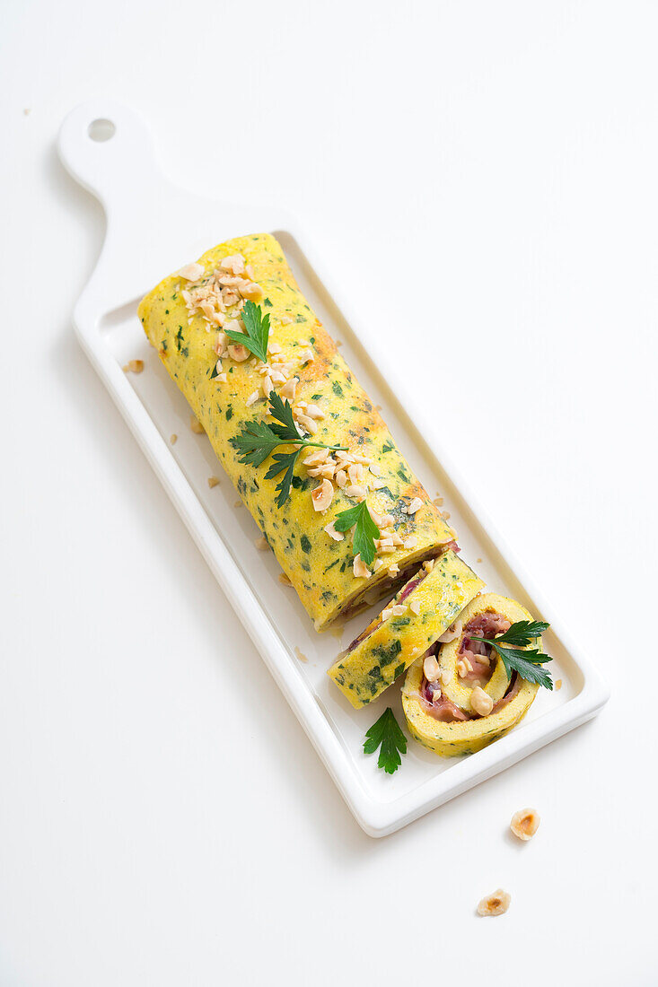 Omelette roulade with bacon
