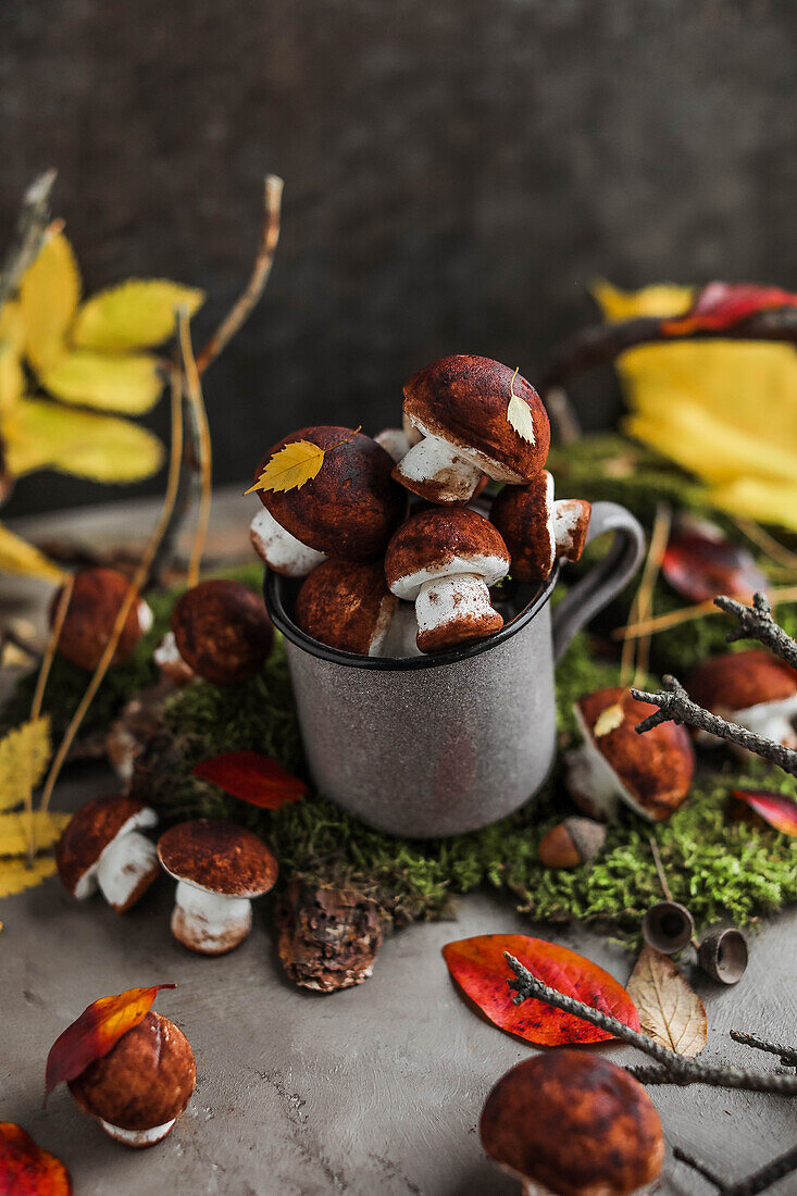 Homemade marshmallows in the shape of mushrooms