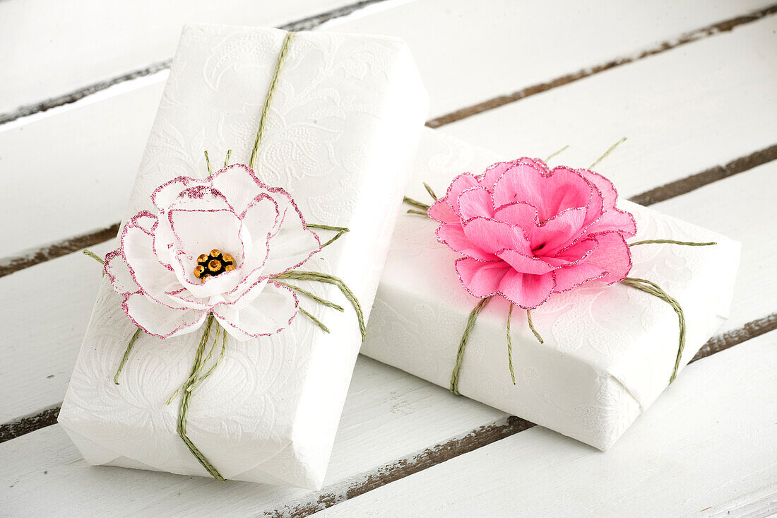 Gift box decorated with DIY paper flowers