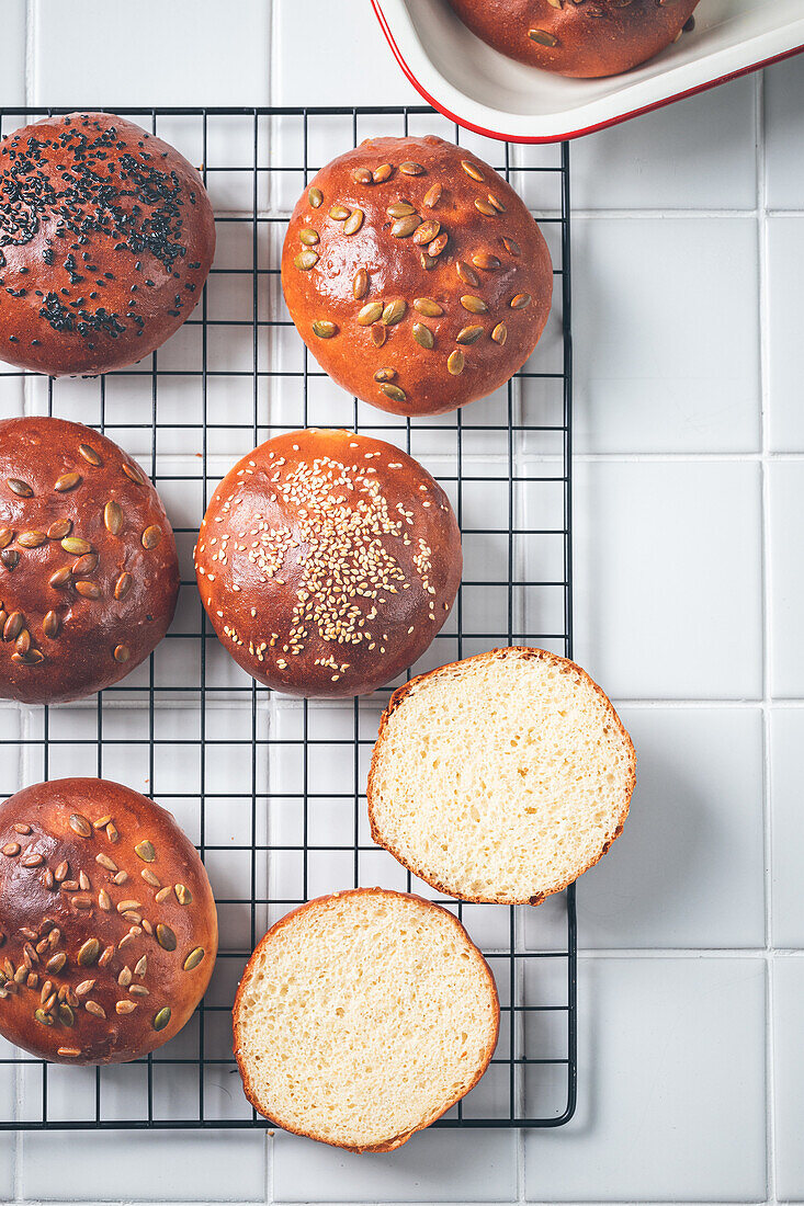 Burger buns with different kinds of seeds