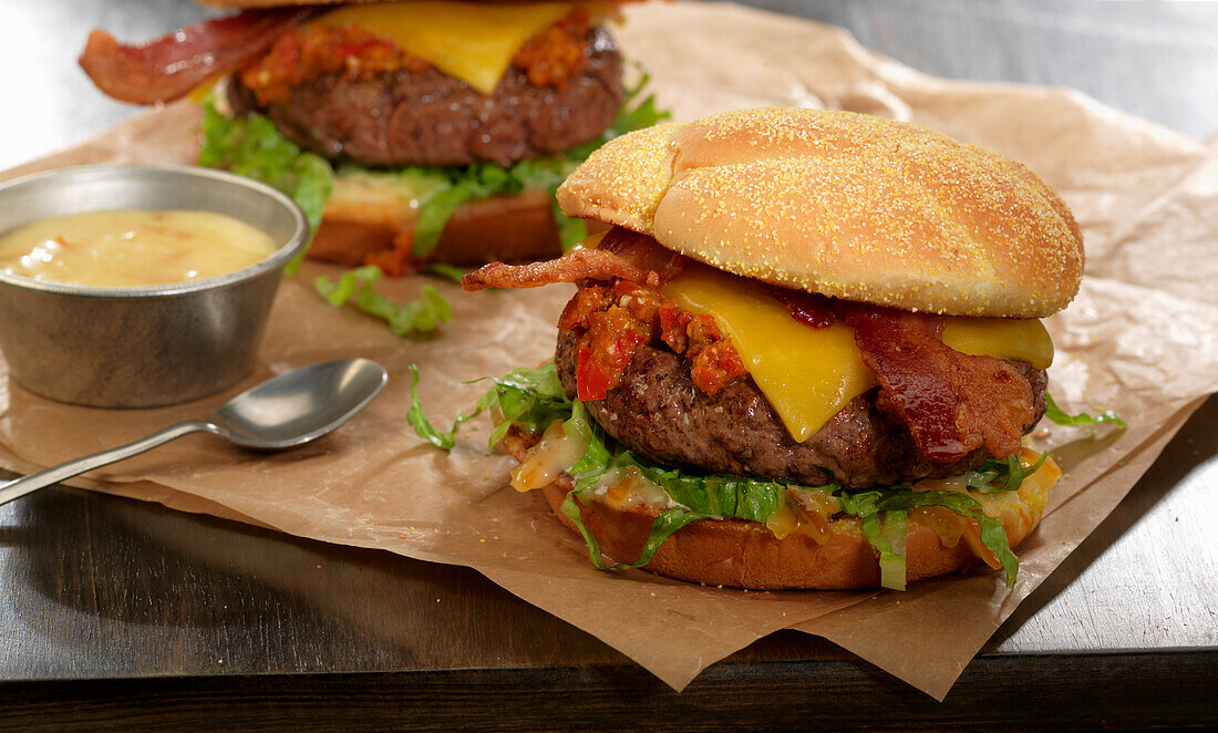 Summer burger with bacon and cheese
